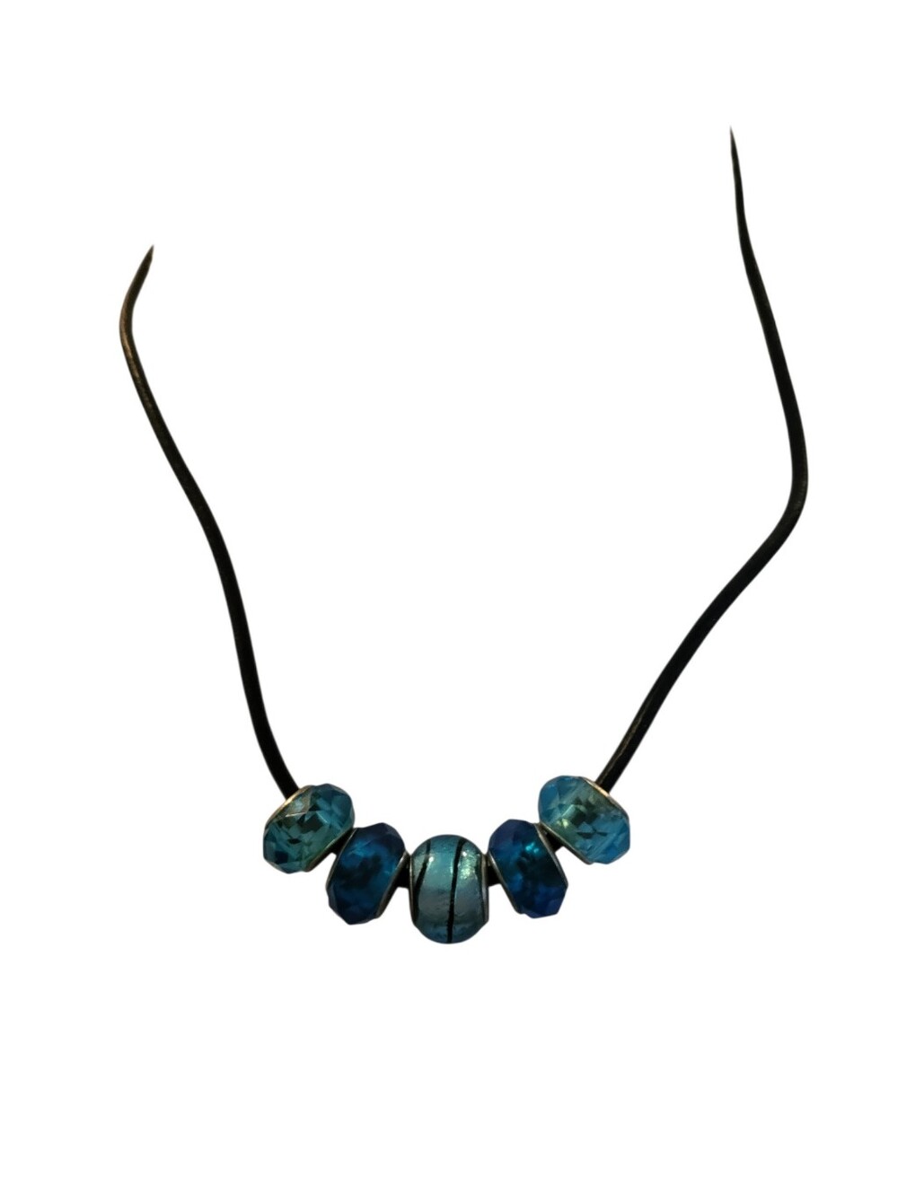 Corded Glass Bead Necklace Black/Blue